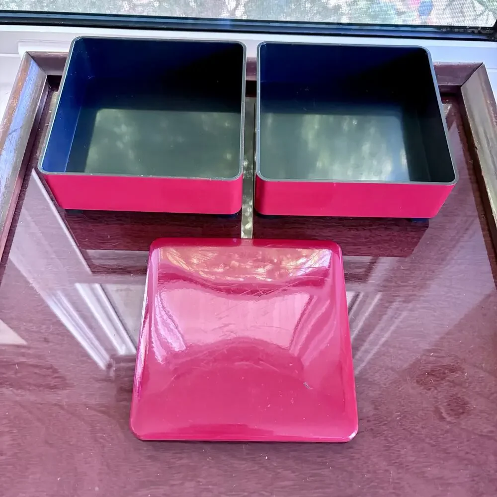 Vintage CMC Japan Red Black Stacking Bento Box 2 Tier